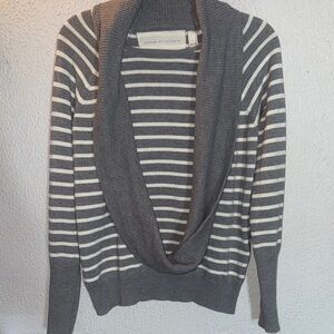 Change Of The Moon-Anthropologie Gry/Wht Striped Infinity Scarf Sweater Size LG